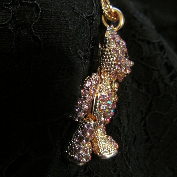 Off Park Collection Pink Crystal Rose Tone Teddy Bear Pendant w 18" Chain NEW - Picture 13 of 16